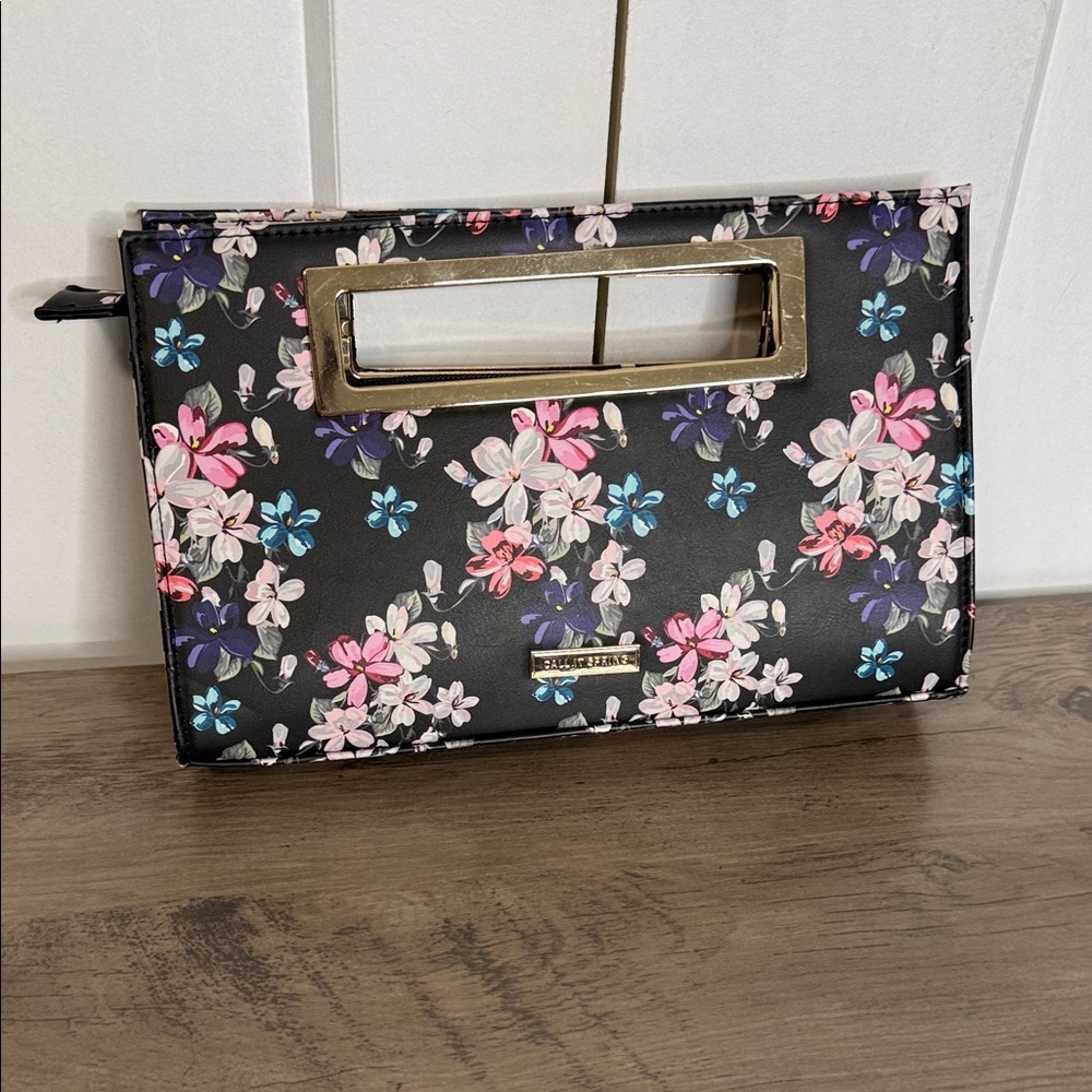 Floral Black Clutch Bag - Call it Spring - excellent condition